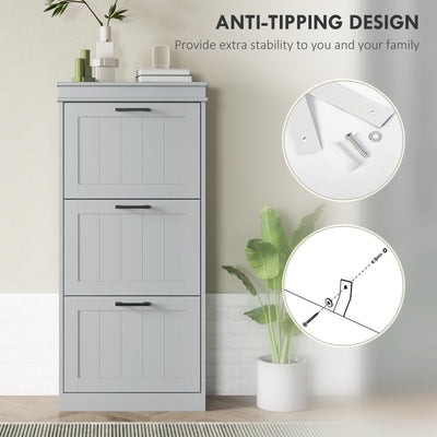 HOMCOM Three-Drawer Minimalistic Shoe Cabinet - Grey 