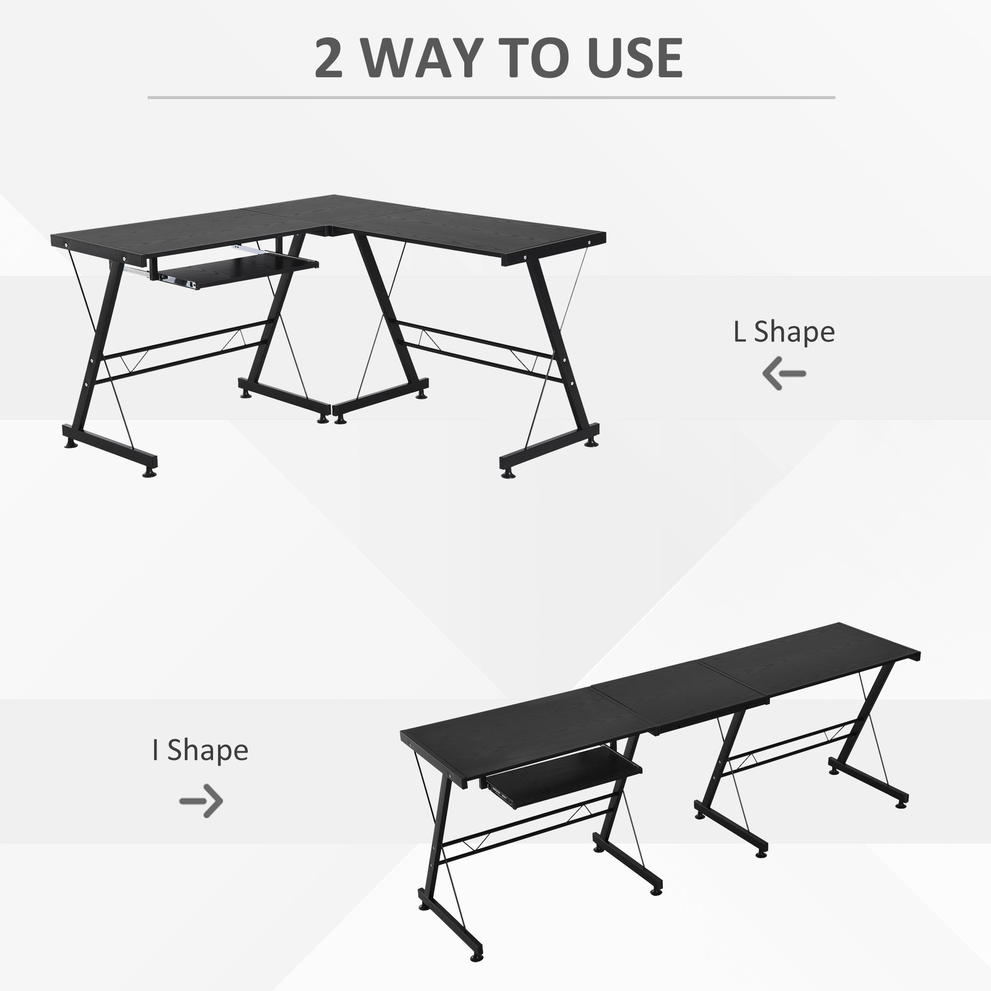 HOMCOM L Shaped Gaming Desk, Corner Computer Desk with Keyboard Tray, Work Table for Home Office, Study Workstation, 130 x 130 x 73.5cm, Black 