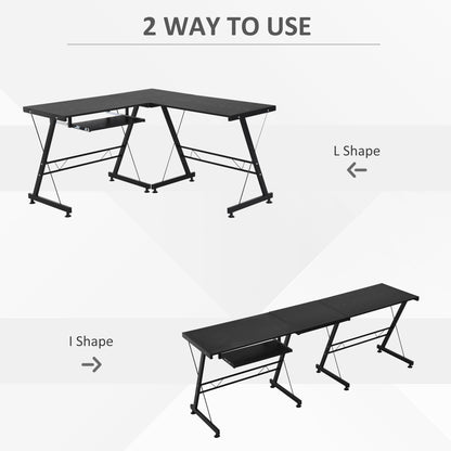 HOMCOM L Shaped Gaming Desk, Corner Computer Desk with Keyboard Tray, Work Table for Home Office, Study Workstation, 130 x 130 x 73.5cm, Black 