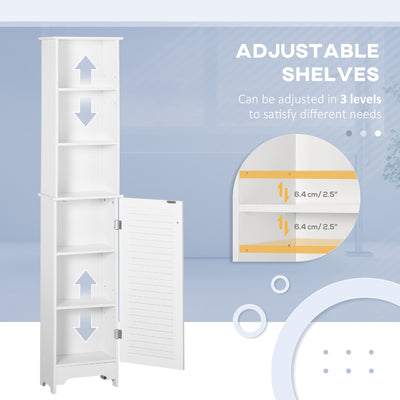 HOMCOM Tall Bathroom Cabinet Storage Cupboard Floor Standing Home Bathroom Furniture w/ 6 Shelves 165H x 34W x 20D cm White 
