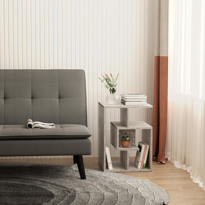 HOMCOM Side Table, 3 Tier End Table with Open Storage Shelves for Living Room, Bedroom, Cement Colour 