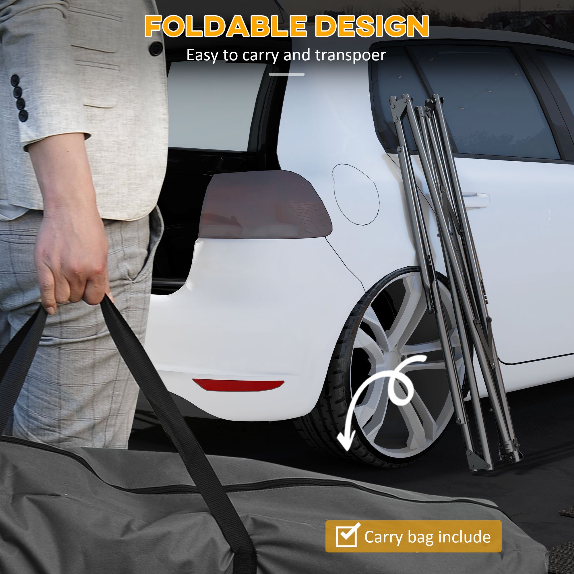 Outsunny Foldable Hammock Stand, Portable Hammock with Metal Frame, 2 in 1 Hammock Net Stand, Hammock Chair Stand with Carry Bag, Load Capacity 120kg, for Patio, Garden, Yard, Black 