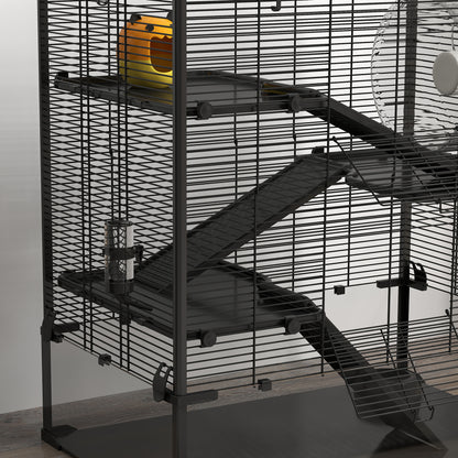 PawHut 4 Tiers Hamster Cage with Deep Tempered Glass Bottom, Hut, Running Wheel, Food Dish, Water Bottle, 78.5 x 48.5 x 80cm 
