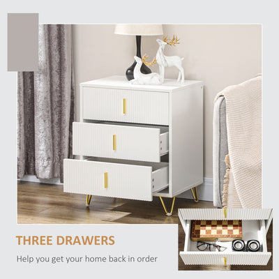 HOMCOM Elegant Chest of Three Drawers - White/Gold-Tone 