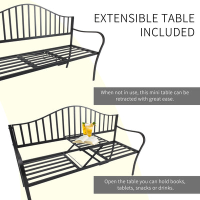 Outsunny Metal Bench W/Table,  150Lx53Wx95H cm 