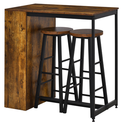 HOMCOM Industrial Bar Table Set for 2, 3 Pieces Pub Table and Bar Stools with Storage Shelf for Kitchen 