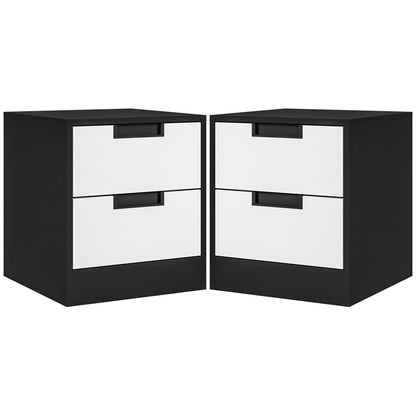 HOMCOM Set of Two Monochrome Two-Drawer Bedside Tables