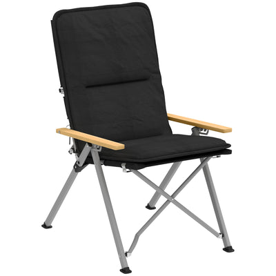 Outsunny Portable Camping Chair for Adults, High Back Folding Chair with Padded Seat and Carry Bag, Outdoor Recliner for Hiking, Fishing, Beach and Picnic, Black 