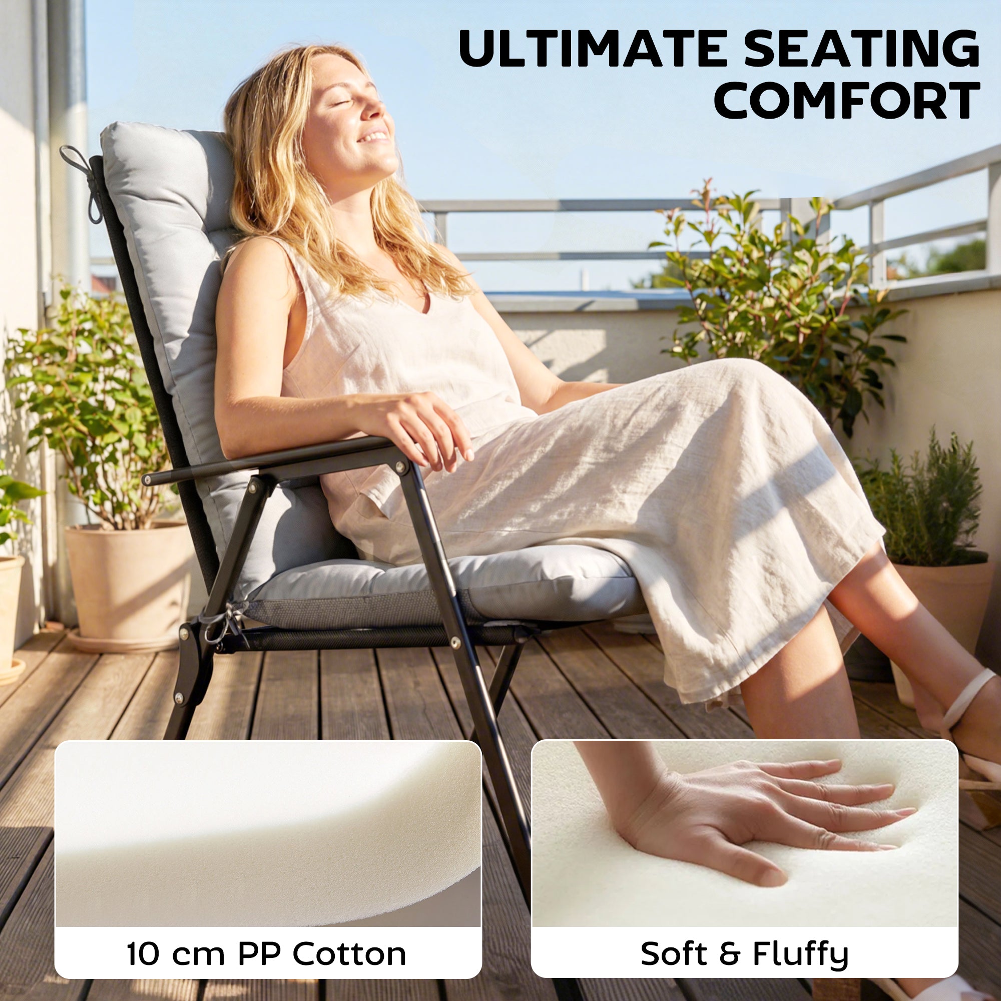 Outsunny Patio Chair Cushions Set of 4, Waterproof Non-Slip Lounge Chair Cushions, 112x53cm, Light Grey 