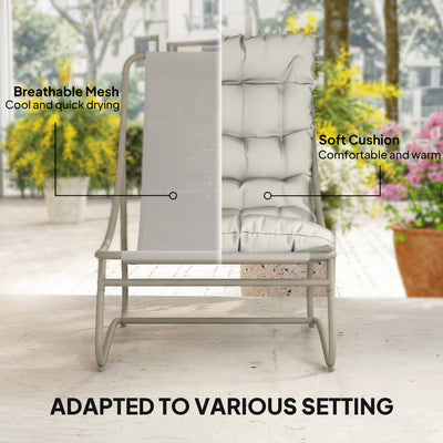 Outsunny 3 Piece Garden Bistro Set, Round Outdoor Bistro Table and Chairs Set for 2 with Texteline Seat and Cushions, Light Grey 
