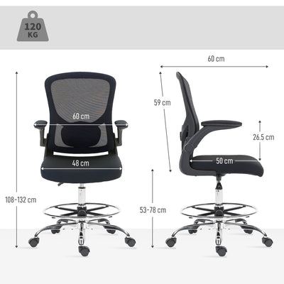HOMCOM Draughtsman Chair, with Adjustable Lumbar - Black 