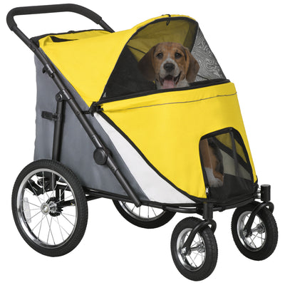 PawHut Foldable Pet Stroller, with Washable Cushion, Storage Bags, Safety Leash, for Medium, Large Dogs, Cats - Yellow 