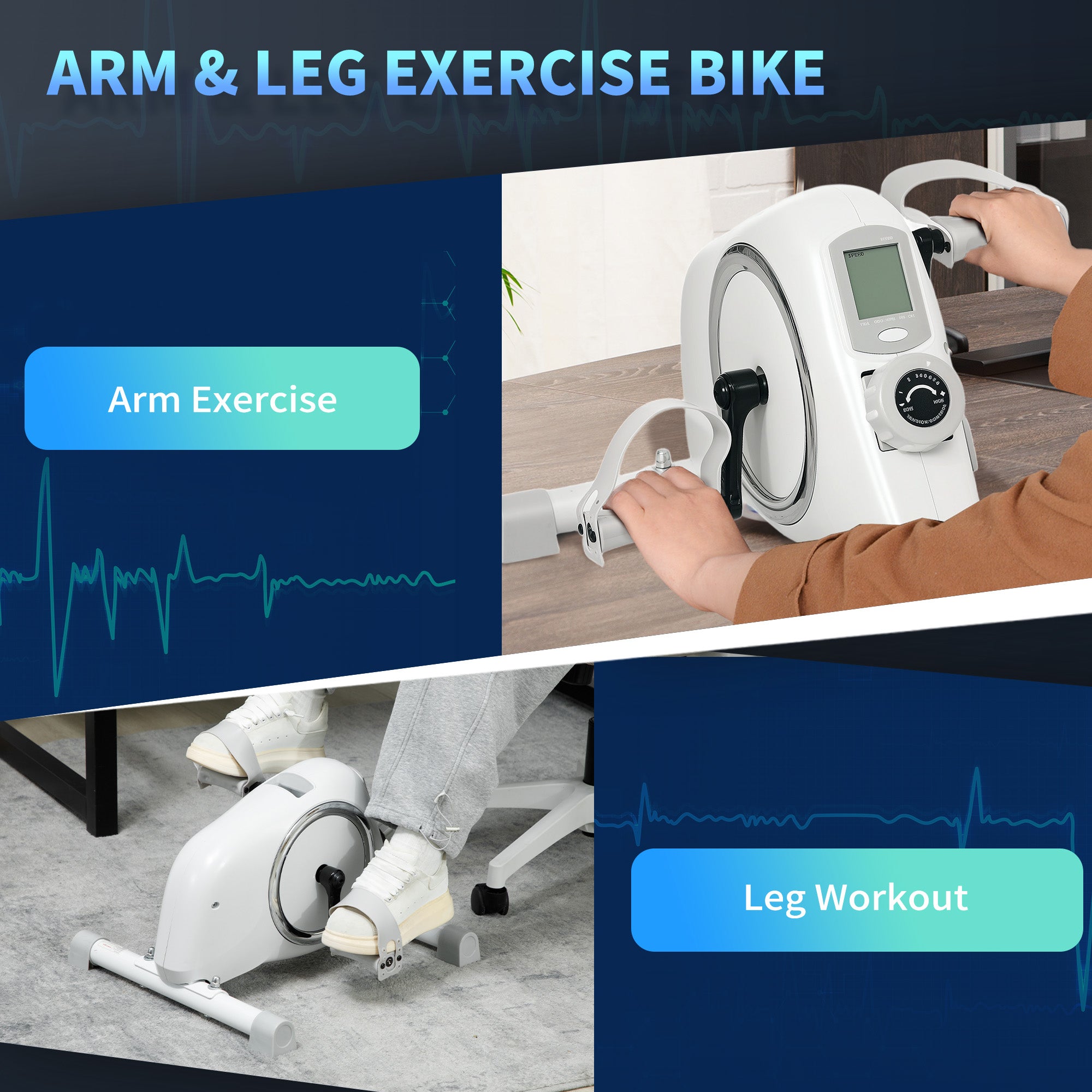 SPORTNOW Mini Exercise Bike, Sit Down Pedal Exerciser with 8-Level Quiet Magnetic Resistance and LCD Display, Portable Under Desk Bike for Arm and Leg Home Gym Office Workout, White 
