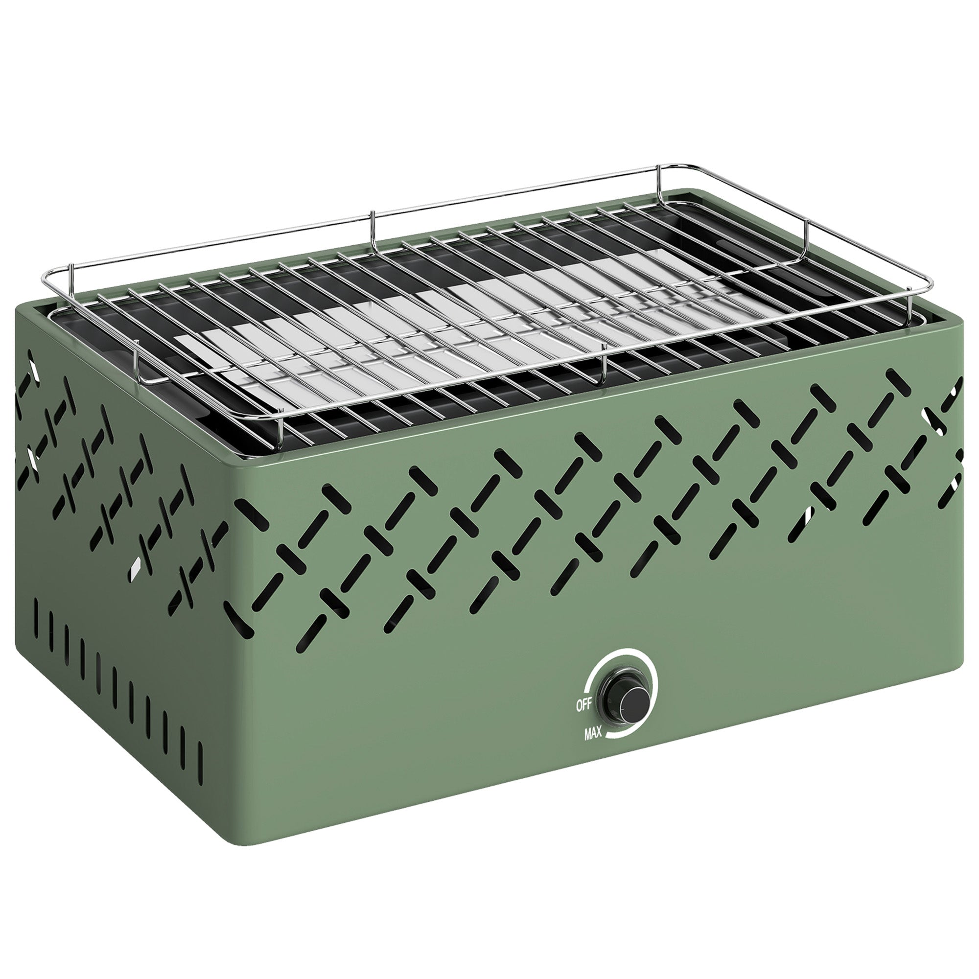 Outsunny Portable Charcoal BBQ Grill, Battery Powered Barbecue Grill with Built-in Fan for Camping Picnic, Light Green 