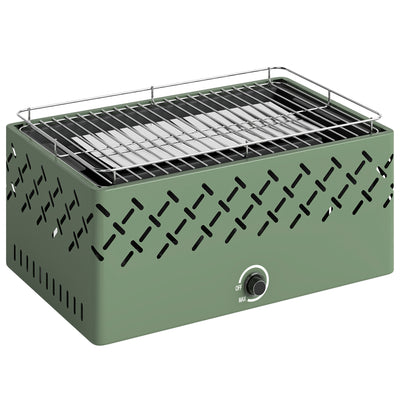 Outsunny Portable Charcoal BBQ Grill, Battery Powered Barbecue Grill with Built-in Fan for Camping Picnic, Light Green 