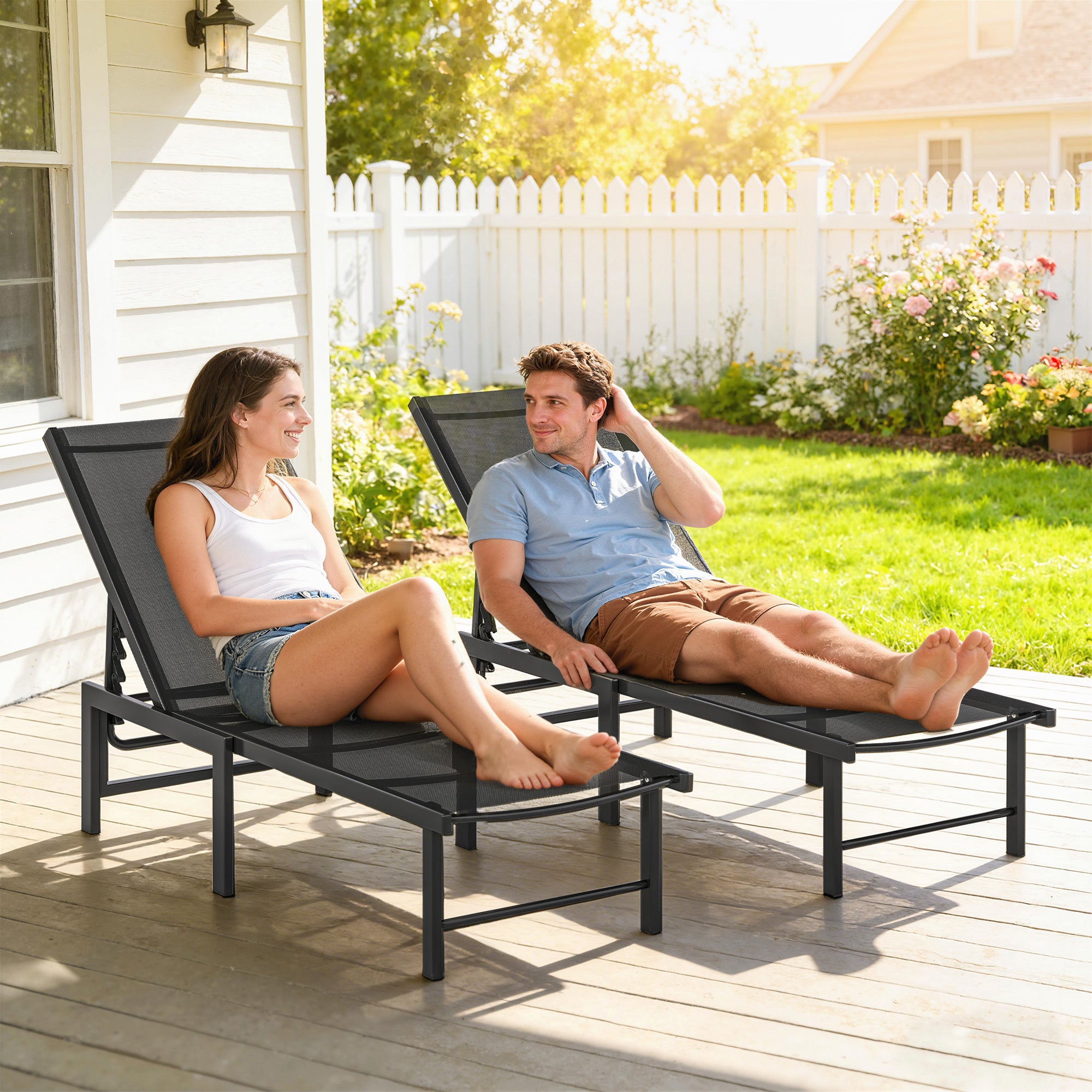 Outsunny Set of Two Reclining Sun Loungers - Black 