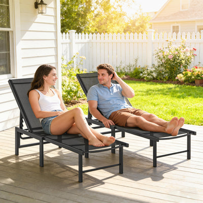 Outsunny Set of Two Reclining Sun Loungers - Black 