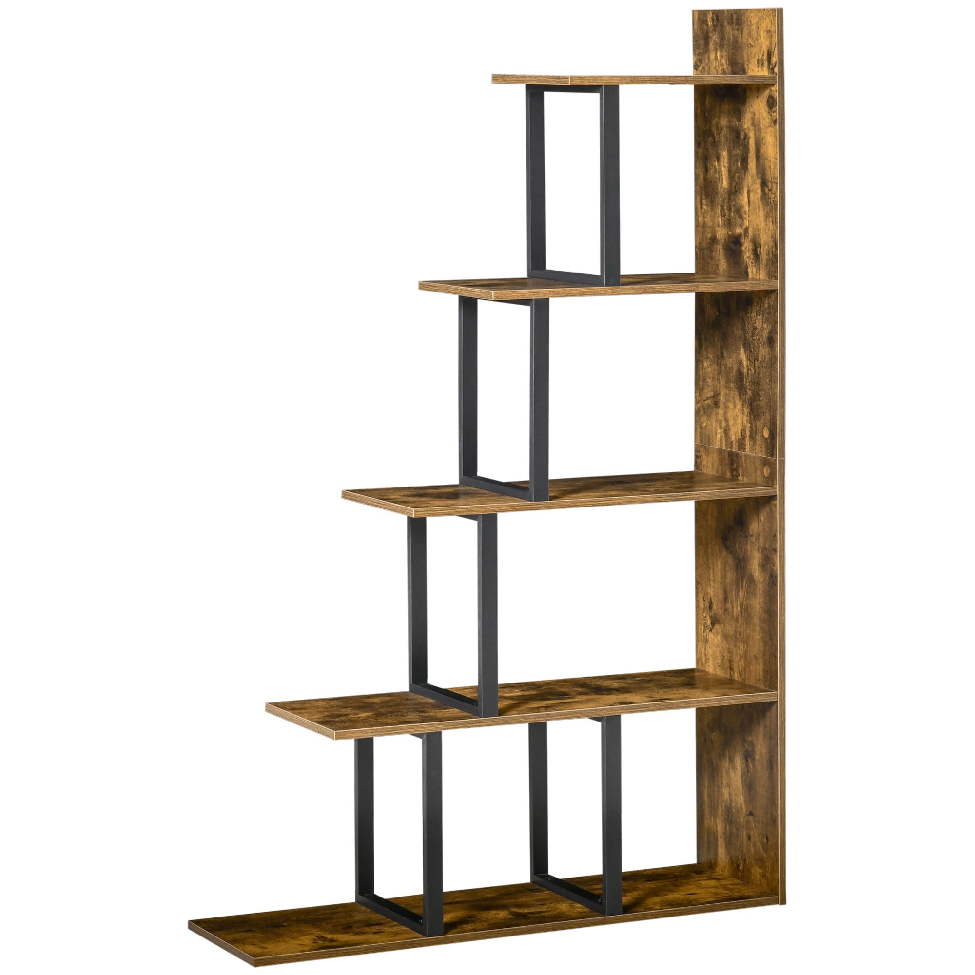 HOMCOM 5-Tier Bookcase, Wooden Ladder Bookshelf Display Stand, Rustic Brown 