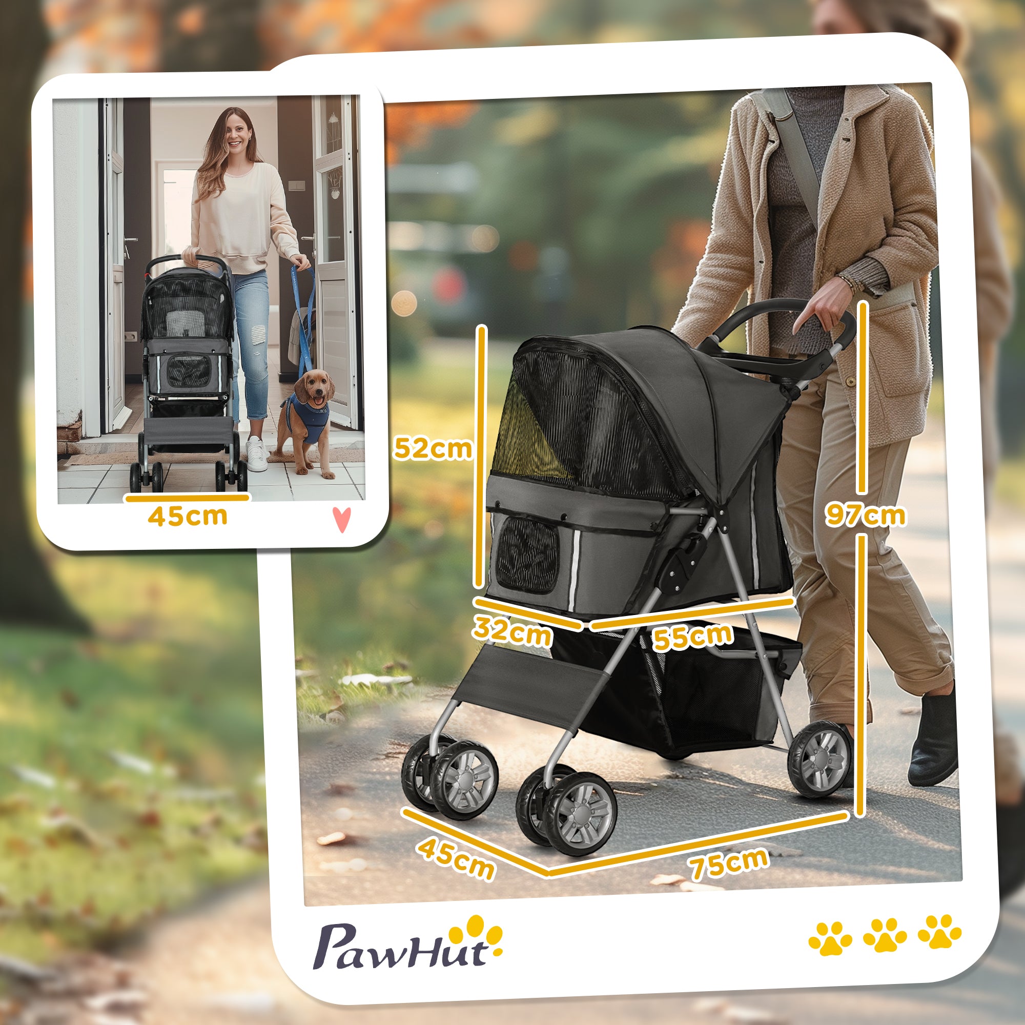 PawHut Foldable Pet Stroller for Small and Miniature Dog, Dark Grey 