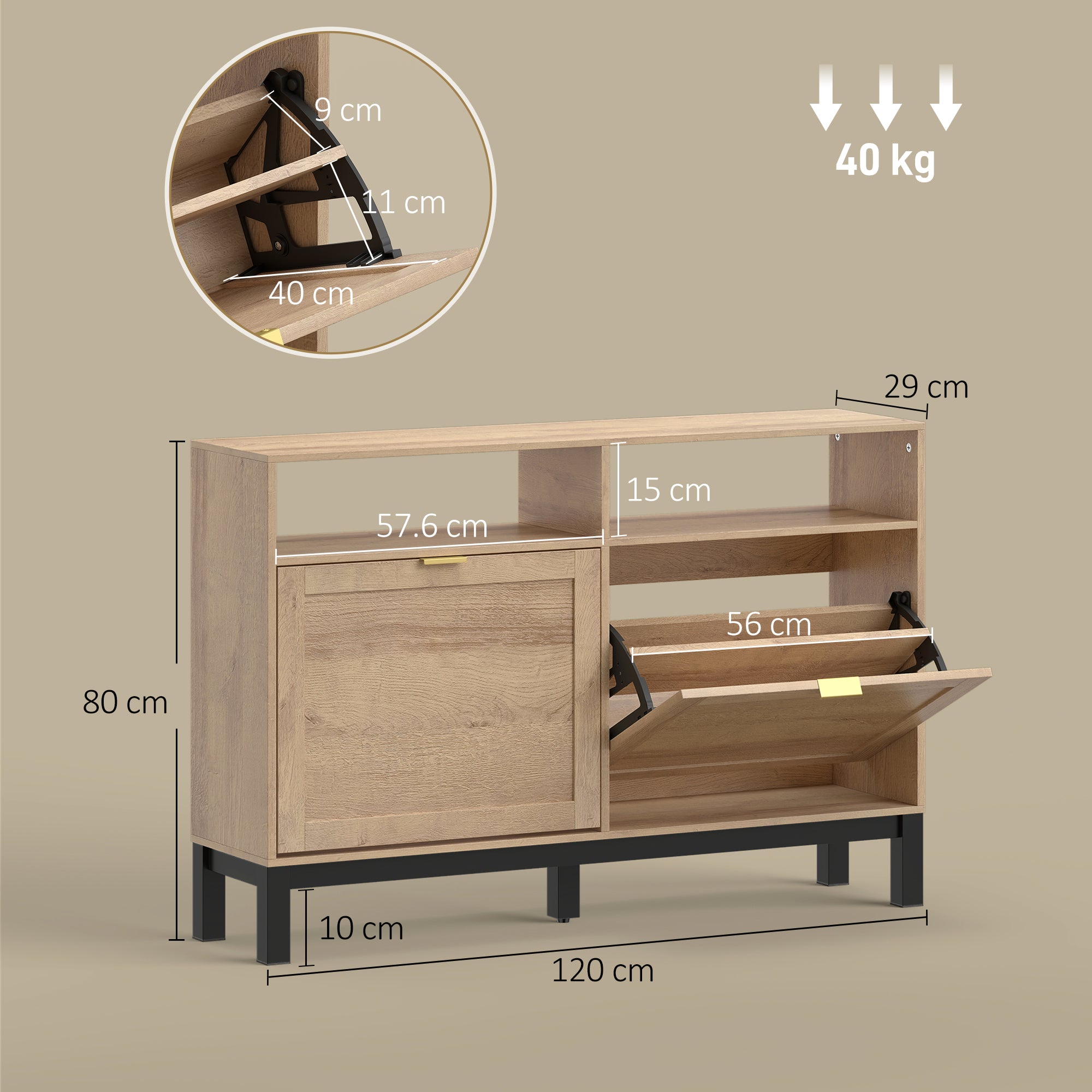 HOMCOM Shoe Cabinet with 2 Flip Drawers, Narrow Shoe Storage Top for Entryway Hallway, Walnut Brown 