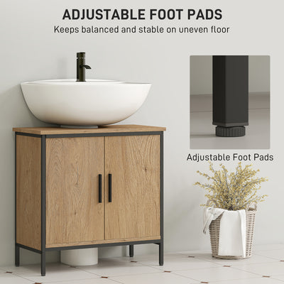 HOMCOM Bathroom Vanity Unit, Under Sink Storage Cabinet with 2 Doors, Adjustable Shelf for Basin without or with Pedestal, Oak 