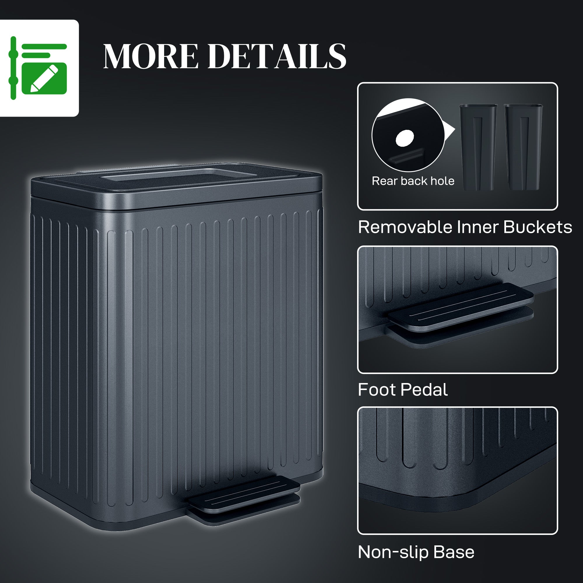 HOMCOM 40L Dual Compartment Rubbish Bin, with Soft-Close Lid - Black 