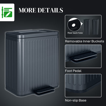 HOMCOM 40L Dual Compartment Rubbish Bin, with Soft-Close Lid - Black 