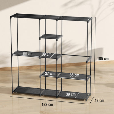 HOMCOM Portable Wardrobe, Open Clothes Wardrobe with 8 Shelves, 3 Hanging Rails, Black