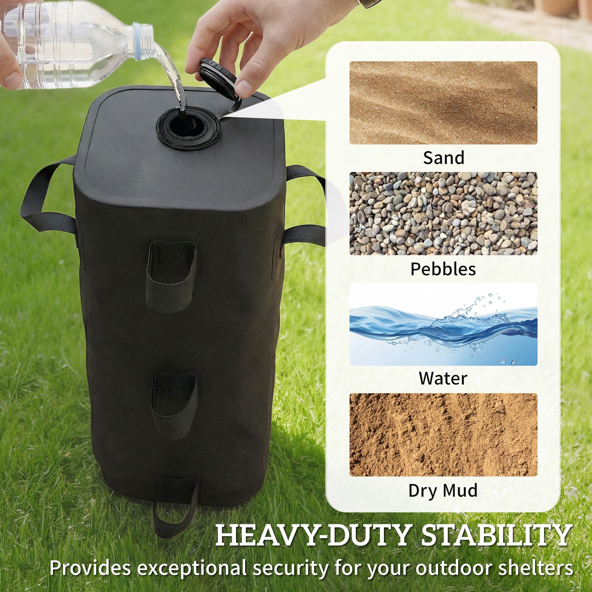 Outsunny Set of 4 Heavy Duty Gazebo Weights Bags, 500D Sand Weights with Carry Handles for Garden Marquee, Parasol, Black 