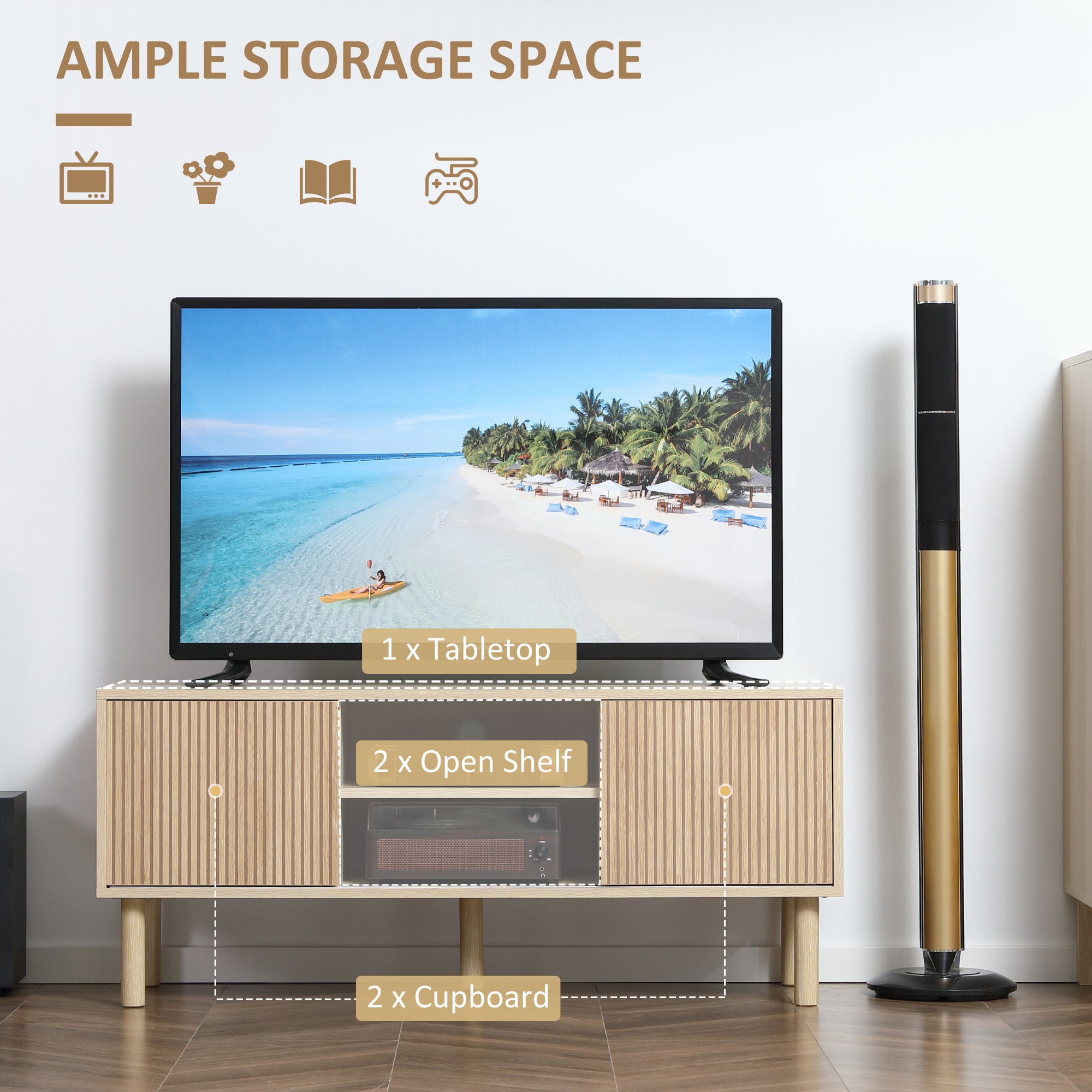 HOMCOM Sliding Door TV Cabinet Stand - Oak Wood-Effect 