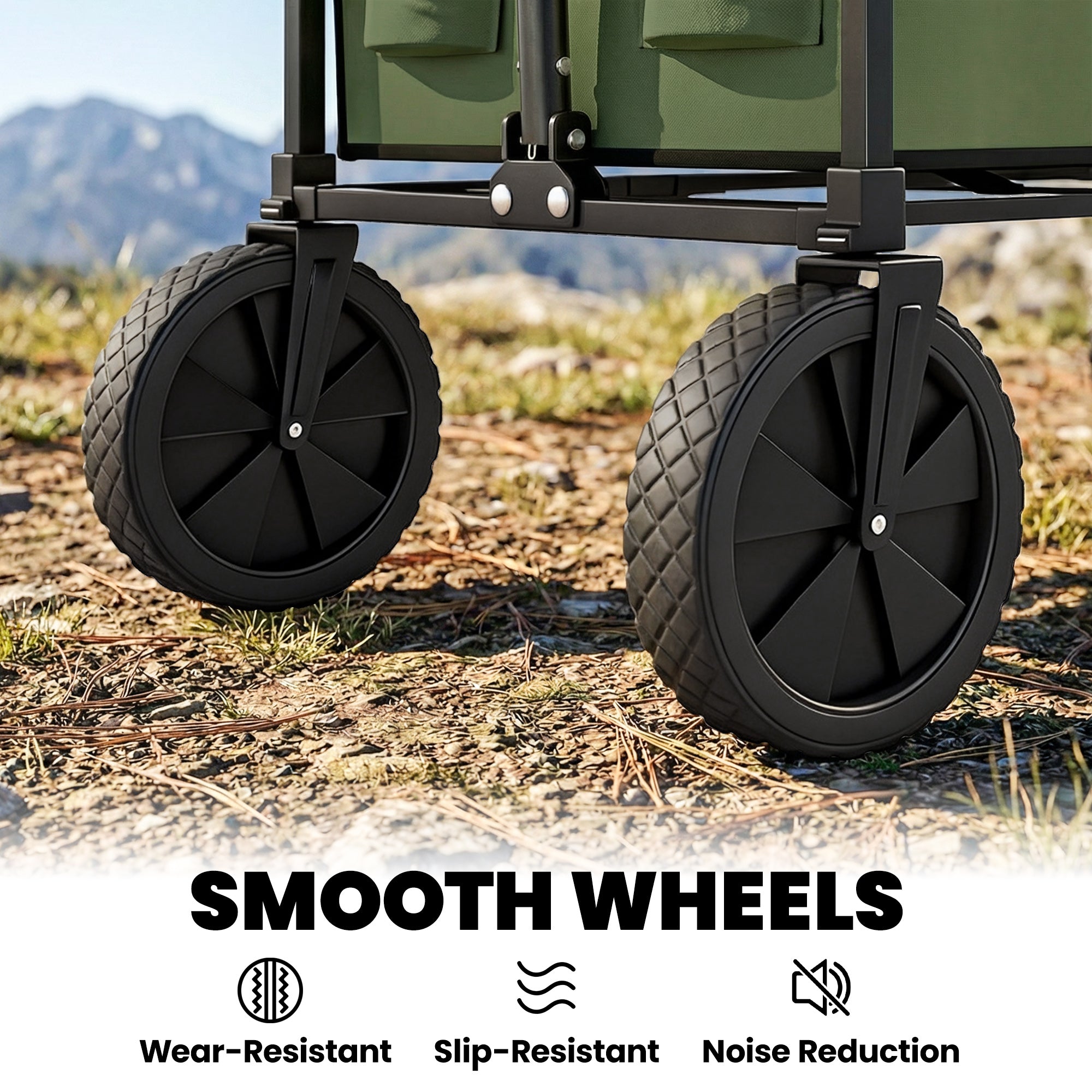 Outsunny 95L Foldable Festival Trolley on Wheels, Collapsible Wagon Cart with Adjustable Handle and 2 Cup Holders, Dark Green 
