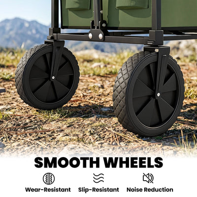 Outsunny 95L Foldable Festival Trolley on Wheels, Collapsible Wagon Cart with Adjustable Handle and 2 Cup Holders, Dark Green 