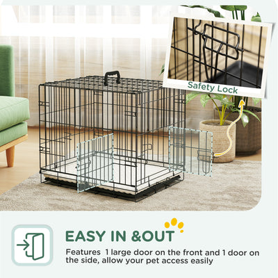 PawHut Foldable Dog Crate with Two Doors with Tray, Soft Cushion, for Extra Small Dogs, 60 x 40 x 50, Black 