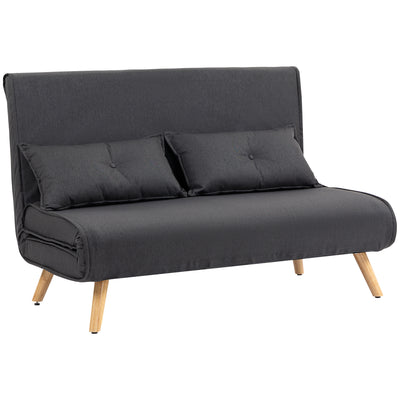HOMCOM Two-Seater Linen-Look Sofa Bed - Charcoal Grey 