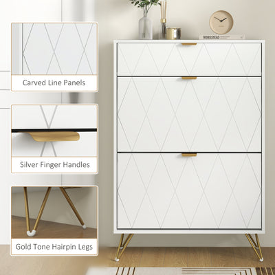 HOMCOM Two Flip Drawer Narrow Shoe Cabinet - White 