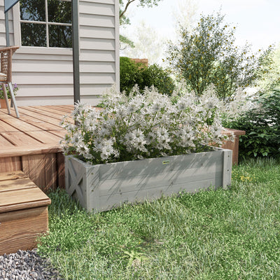 Outsunny 58L Garden Raised Bed Planter Grow Containers for Outdoor Patio Plant Flower Vegetable Pot Fir Wood, 100 x 36.5 x 36 cm, Grey 