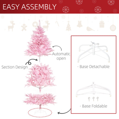 HOMCOM 6FT Artificial Christmas Tree Holiday Xmas Holiday Tree Decoration with Automatic Open for Home Party, Pink 
