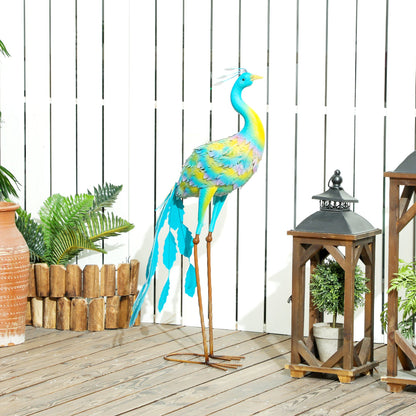 Outsunny Peacock Garden Statue, Standing Garden Ornament, Metal Garden Gift with Stakes for Patio Pond Landscape Decoration, Multi-Colour 
