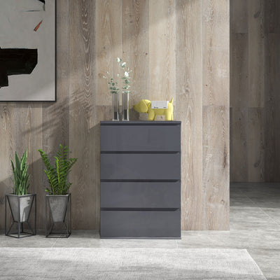 HOMCOM High Gloss Chest of Drawers, 4-Drawer Storage Cabinets, Modern Dresser for Bedroom, Grey 