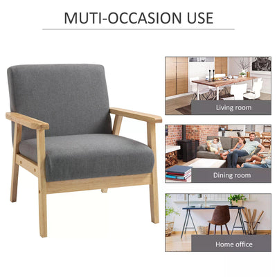 HOMCOM Minimalistic Wooden Frame Accent Chair, with Padded Seat 