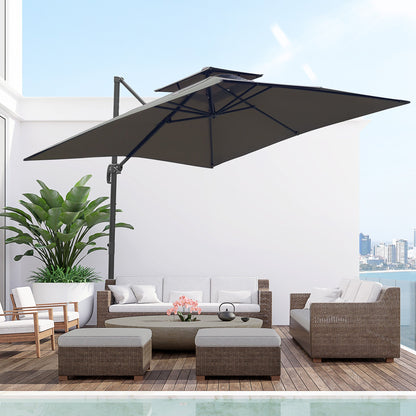 Outsunny Cantilever Parasol 360 Degree Rotation Angle Adjustment Outdoor Market Garden Umbrella - Dark Grey 