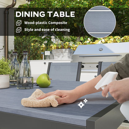 Outsunny Seven-Piece Garden Dining Set, with Plastic Wood-Top Table - Grey 