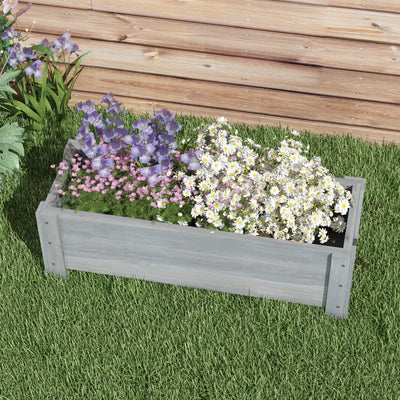 Outsunny 58L Garden Raised Bed Planter Grow Containers for Outdoor Patio Plant Flower Vegetable Pot Fir Wood, 100 x 36.5 x 36 cm, Grey 