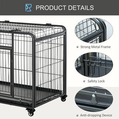 PawHut Metal Dog Cage Kennel Locking Door & Wheels Removable Tray Openable Top For Large Pets 109.5 x 71 x 78 cm 