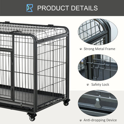 PawHut Metal Dog Cage Kennel Locking Door & Wheels Removable Tray Openable Top For Large Pets 109.5 x 71 x 78 cm 
