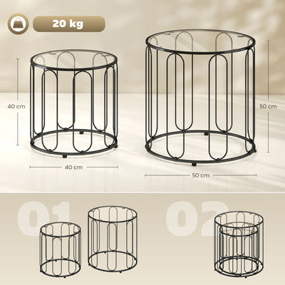 HOMCOM Elliptical Cut-Out Nesting Tables - Black 