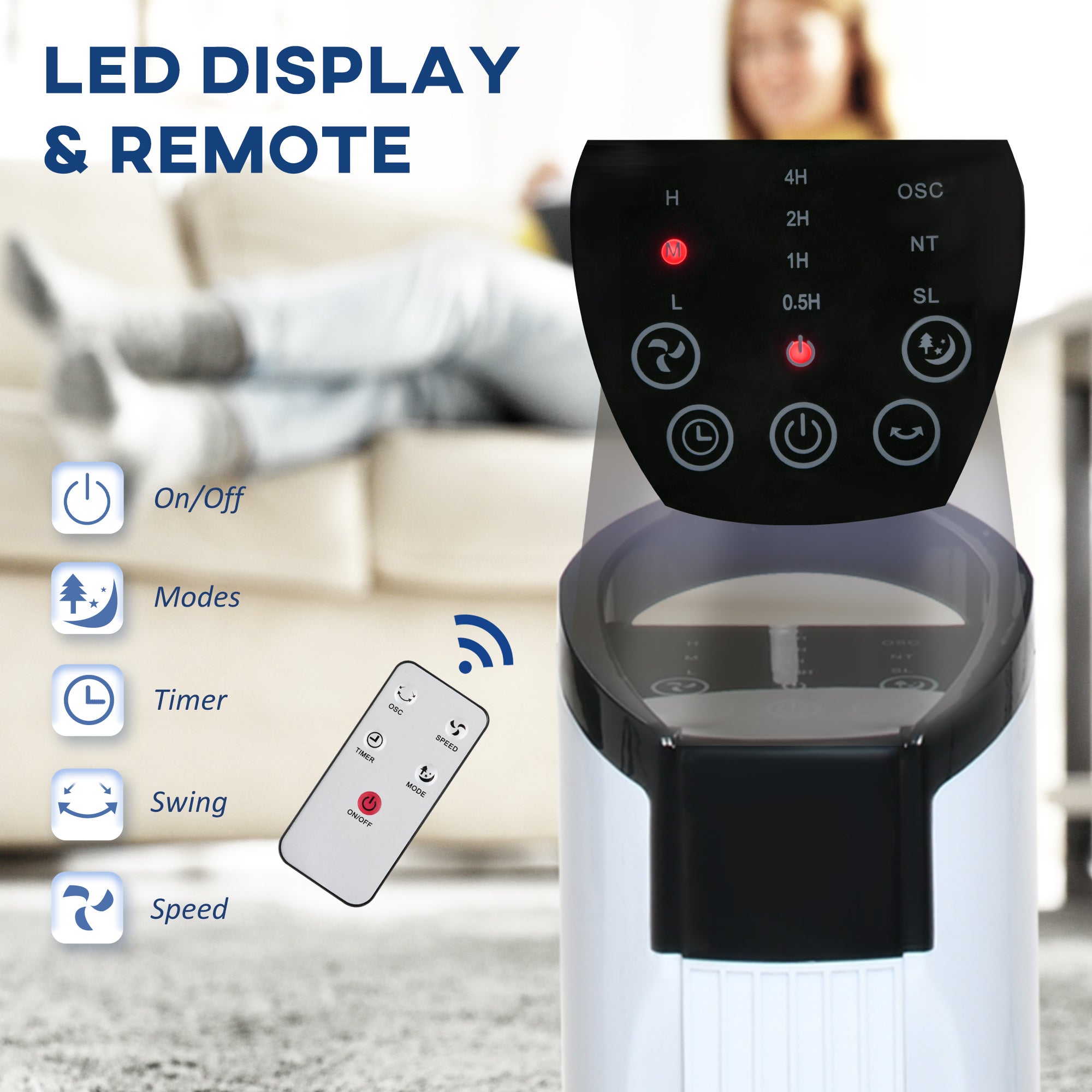 HOMCOM 31" Freestanding Tower Fan, 3 Speed 3 Mode, 7.5H Timer, Oscillating, LED Panel, Remote Control, 31 Inch Standing Fan, White 
