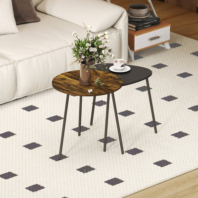 HOMCOM Nesting Side Table Set of 2 - Rustic Brown 