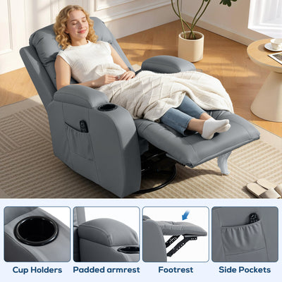 HOMCOM Massage Recliner Armchair, PU Leather Recliner Chair, Grey 