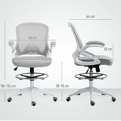 Vinsetto Drafting Chair with Flip-up Armrest, Mesh Office Stool with Foot Ring, 360° Swivel Height Adjustable Chair for Standing Desk, Light Grey 